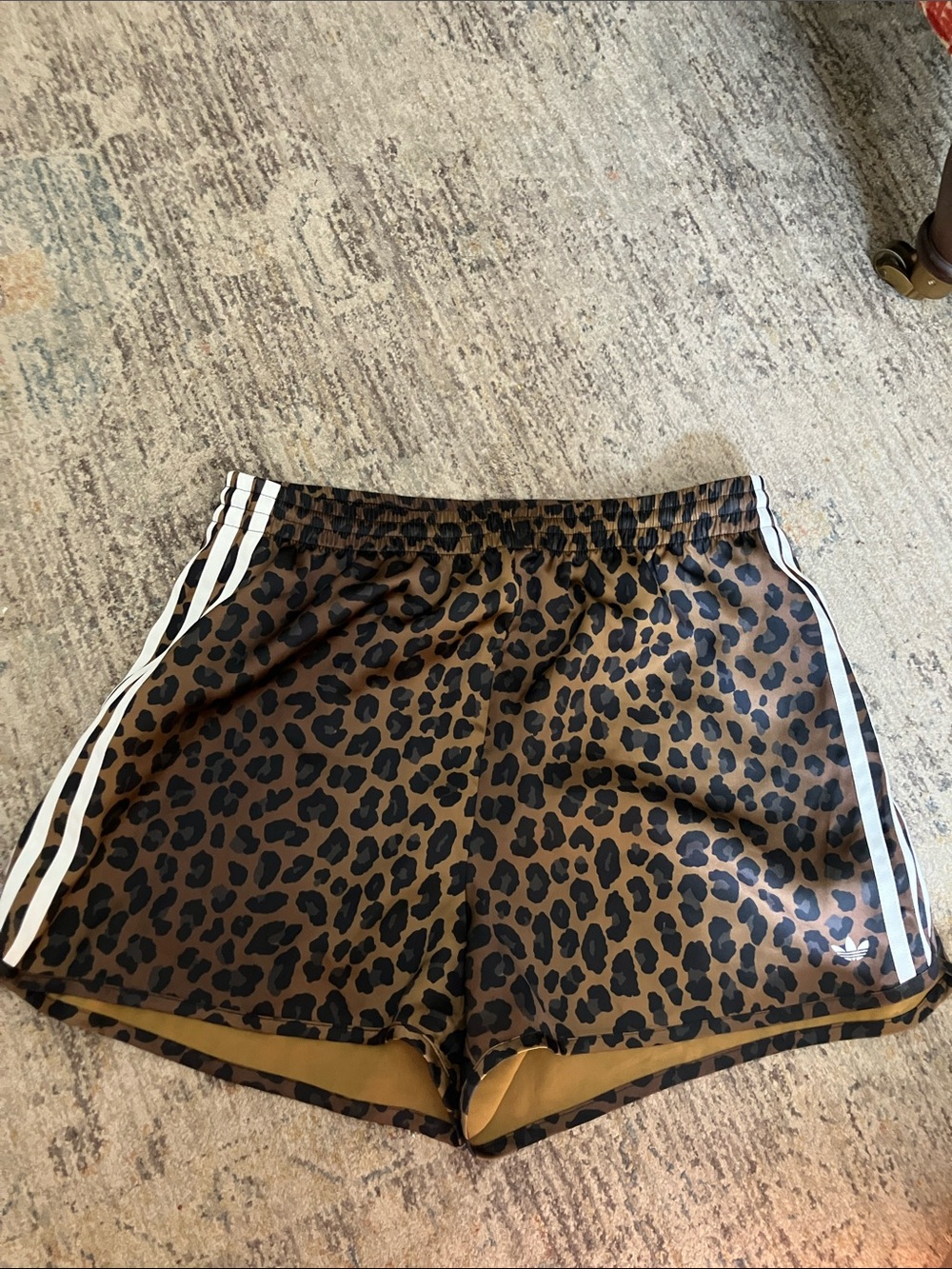 adidas Leopard Print Athletic Shorts with White Side Stripes